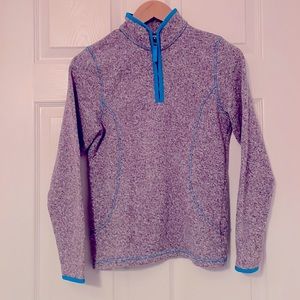 Land’s End blue on purple quarter zip sweater with fleece. Girls L (14)